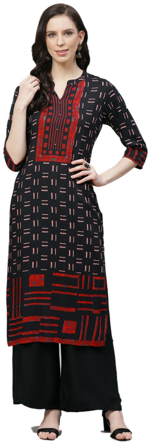 

Shree Women Black Geometric Straight Kurta