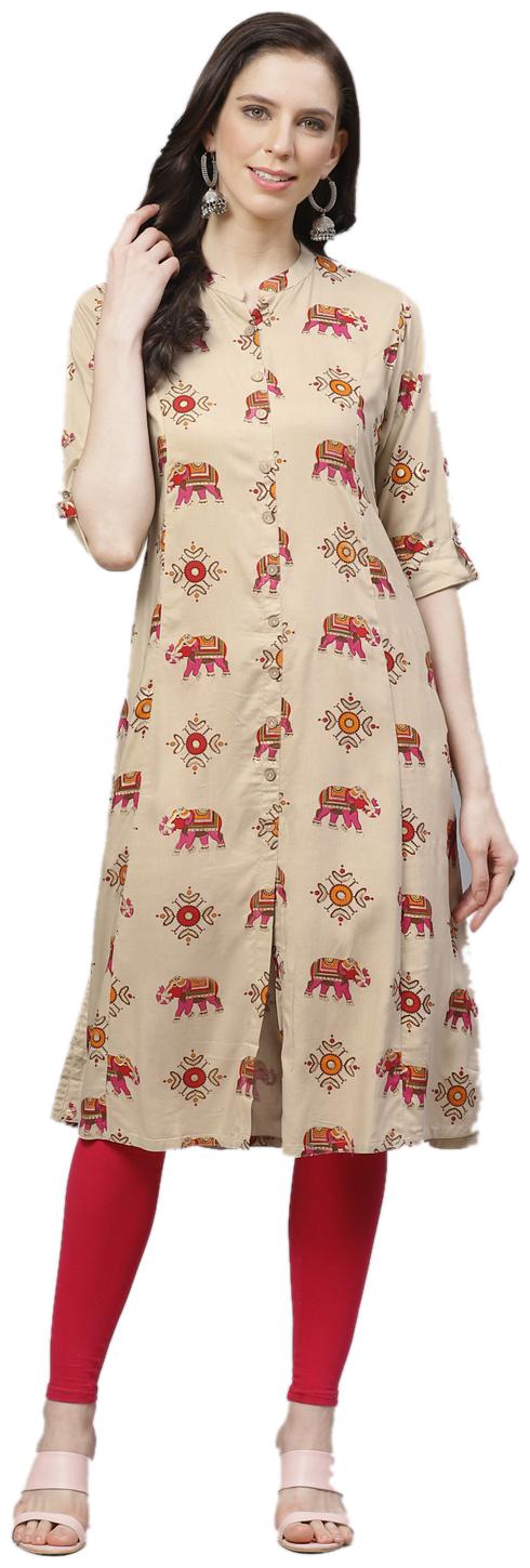 

Shree Women Beige Printed Regular Kurta