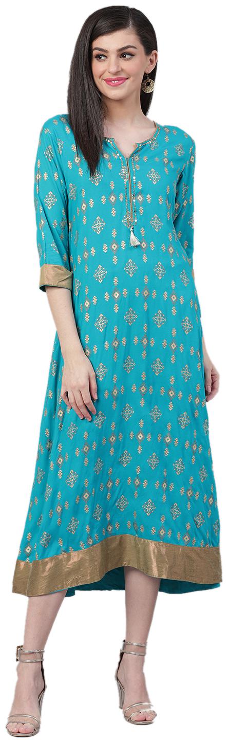 

Shree Liva Printed Turquoise Color Fusion Dresses