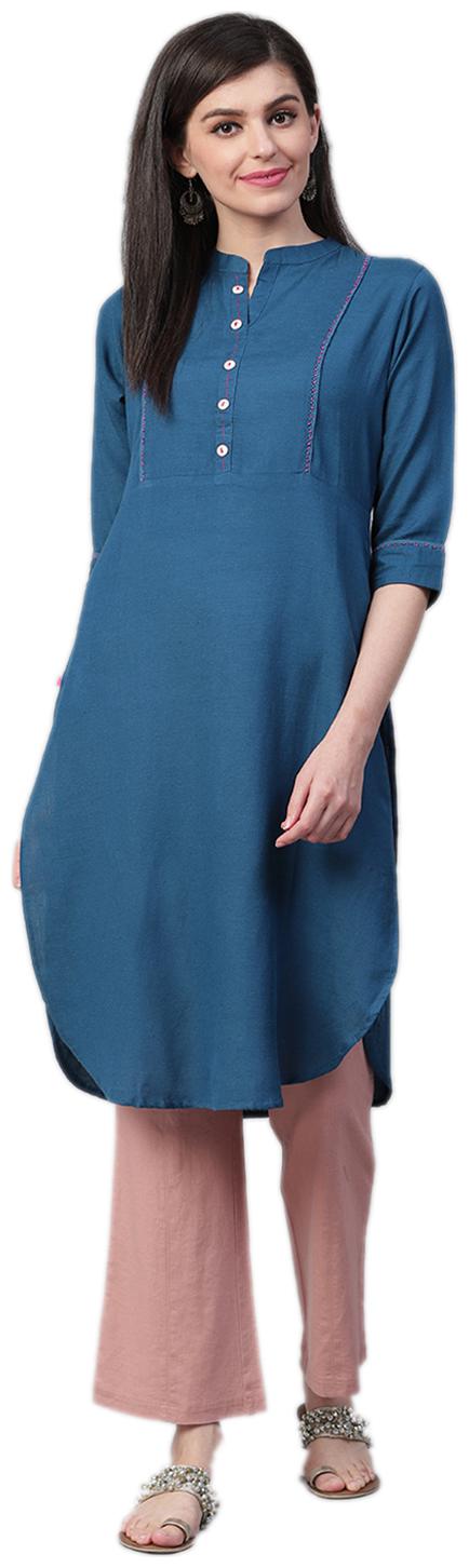 

Shree Women Navy Blue Solid Straight Kurta