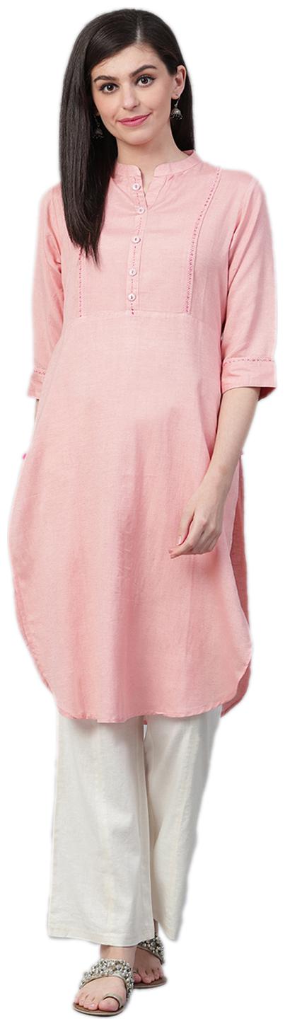 

Shree Women Peach Solid Straight Kurta
