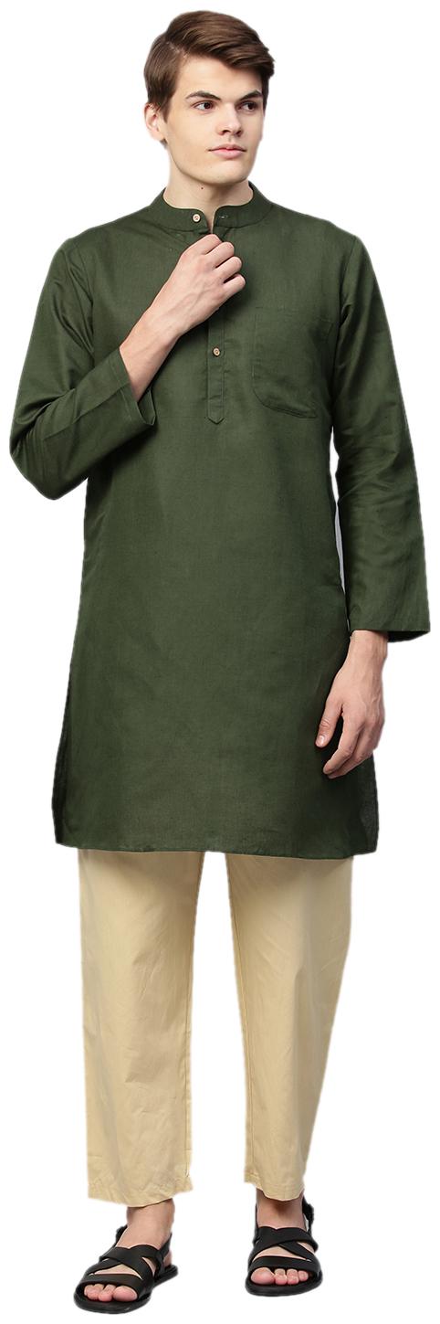 

Shree Men Cotton Solid Green White Kurta Pyjama