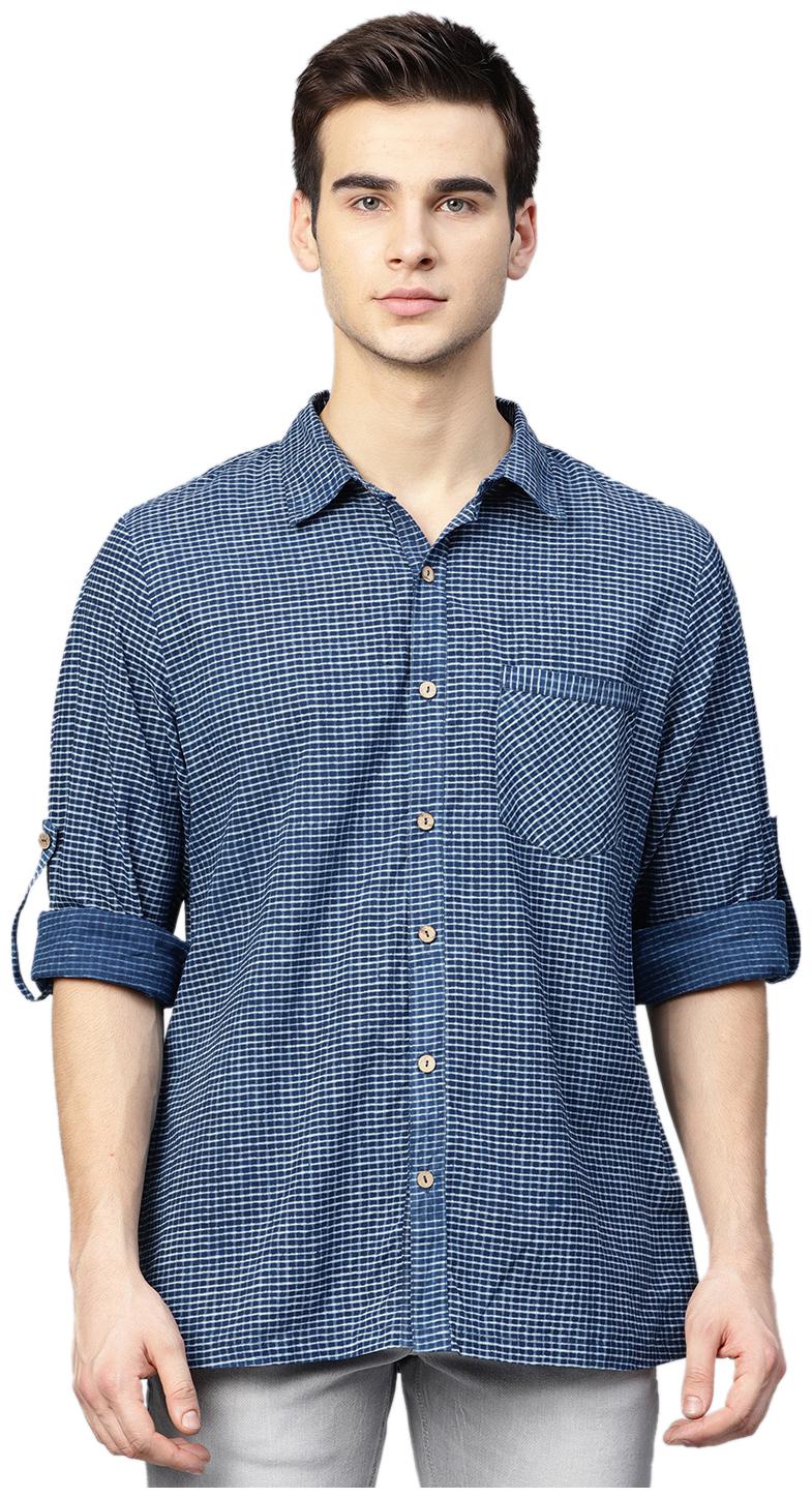 

Shree Men Blue Checked Regular Fit Casual Shirt