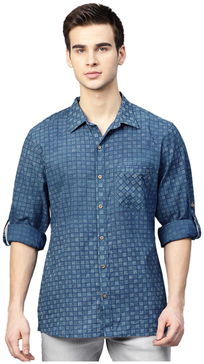 

Shree Men Blue Geometric Regular Fit Casual Shirt