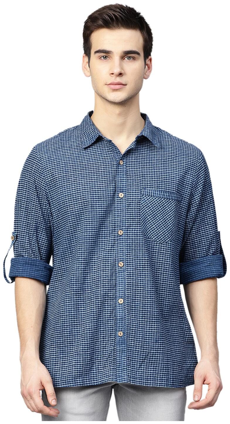 

Shree Men Blue Checked Regular Fit Casual Shirt