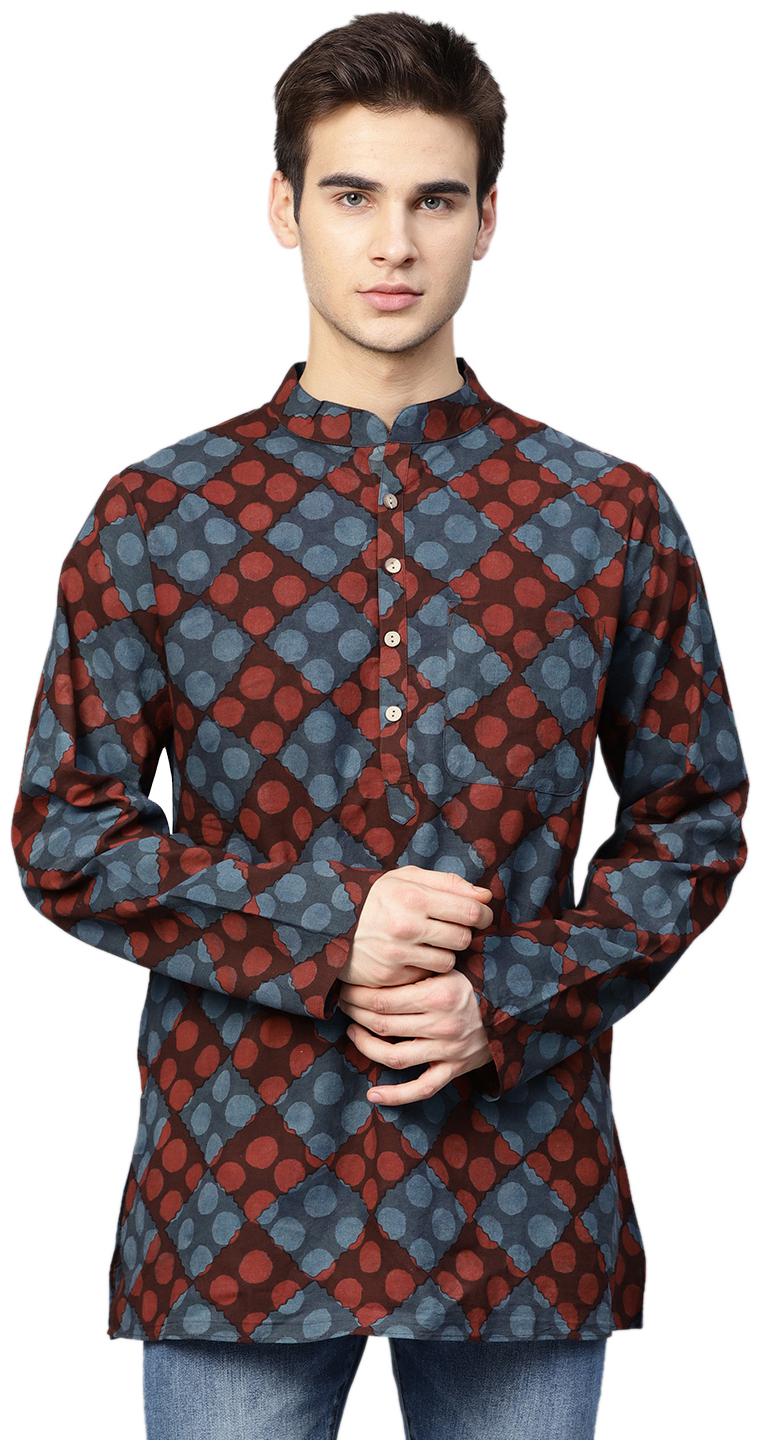 

Shree Men Blue Brown Regular Fit Kurta