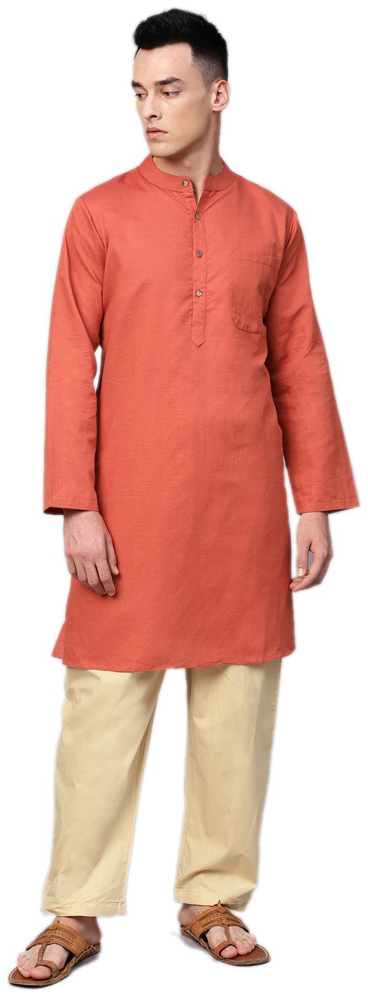 

Shree Men Orange Beige Cotton Kurta Set
