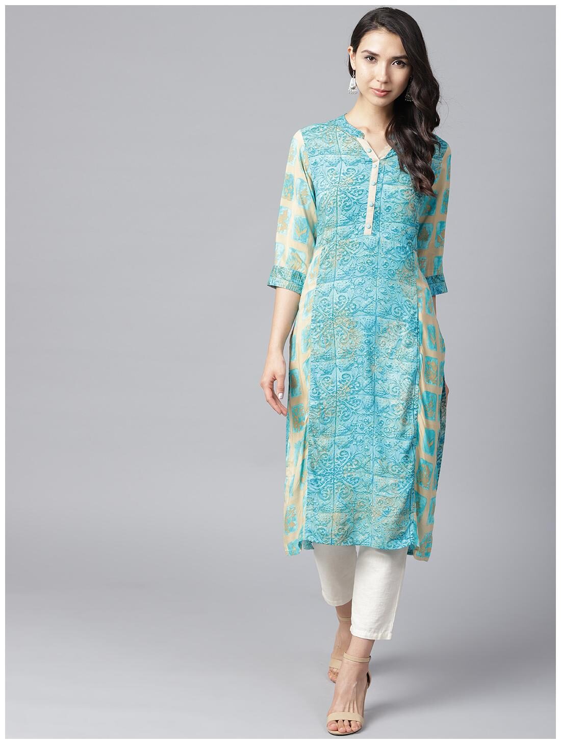 

Shree Modal Printed Women Kurta - Beige Blue