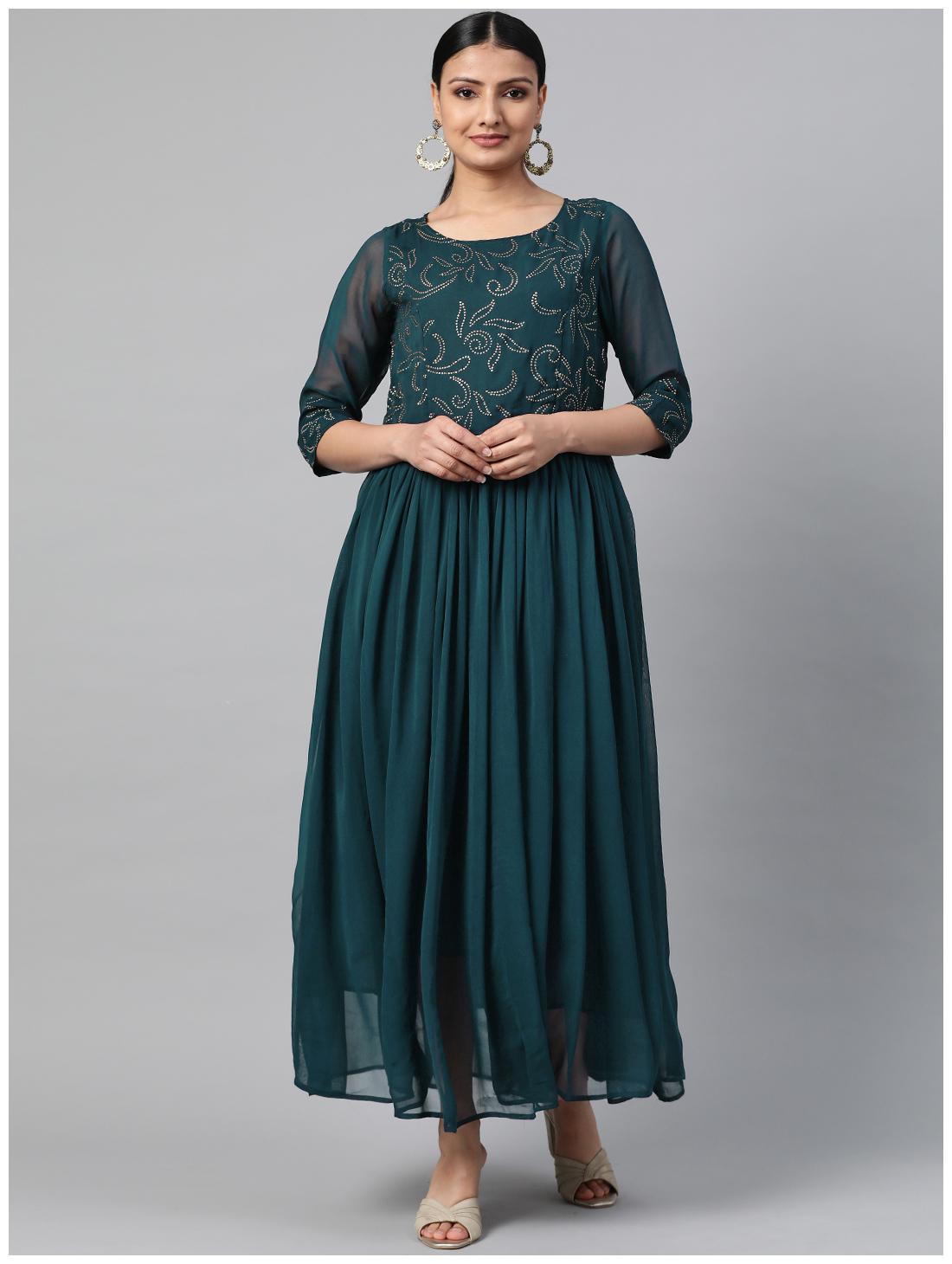 

Shree Navy Blue Georgette Embellished Women s Fusion Dresses