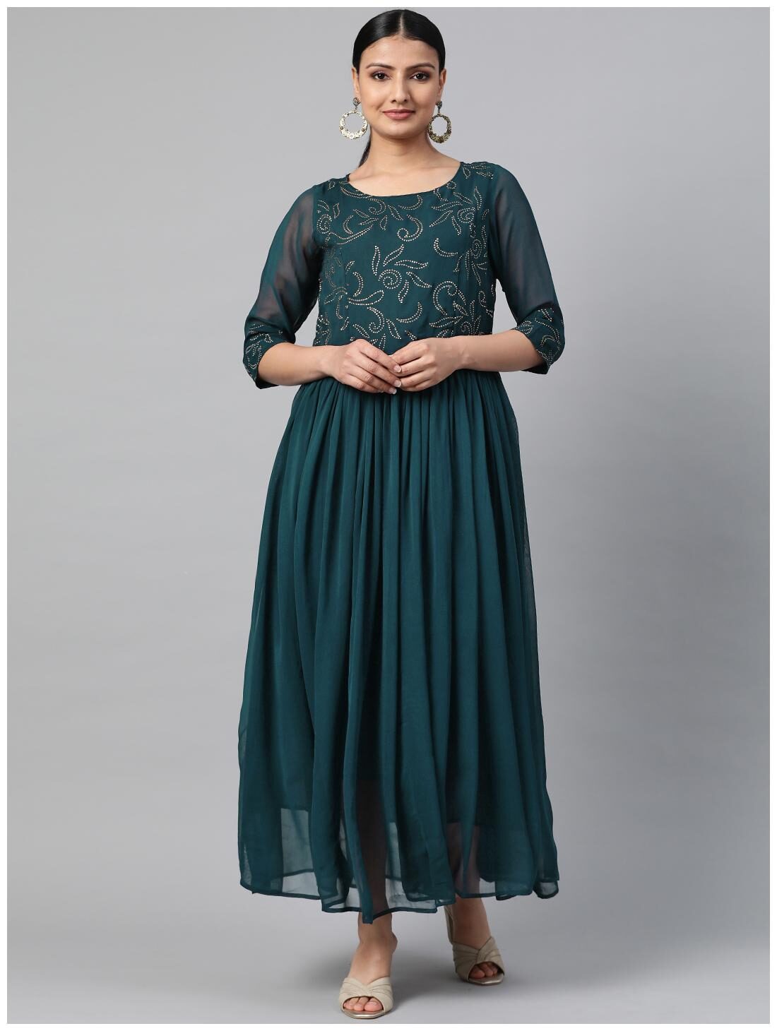 

Shree Navy Blue Georgette Embellished Women s Fusion Dresses