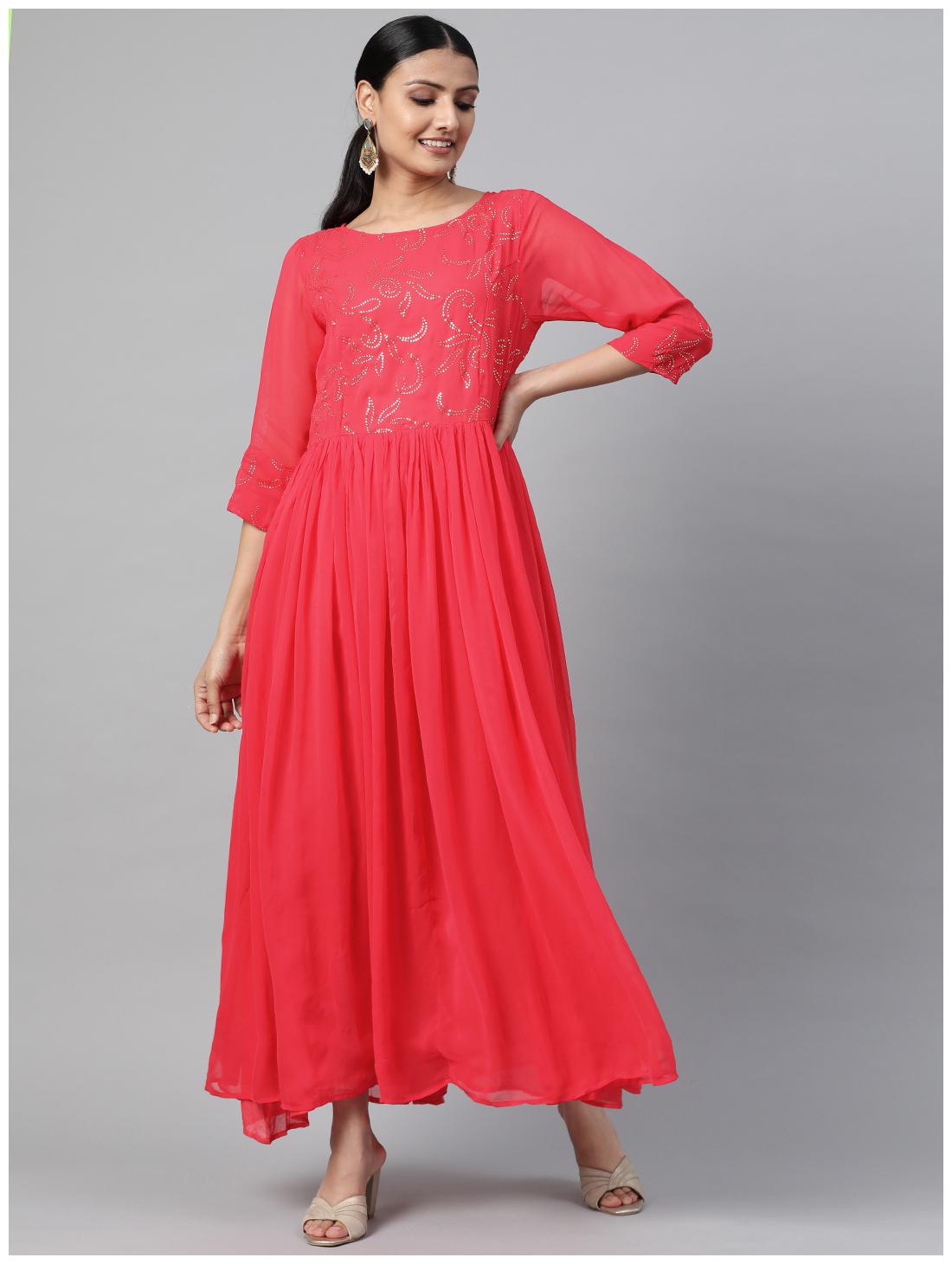 

Shree Pink Georgette Embellished Women s Fusion Dresses