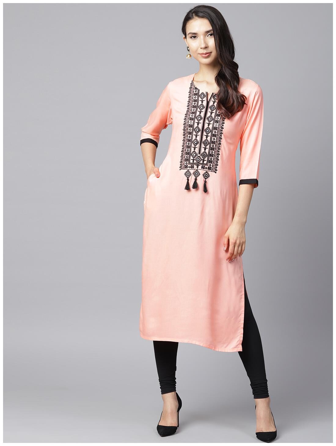 

Shree Rayon Solid Women Kurta - Peach