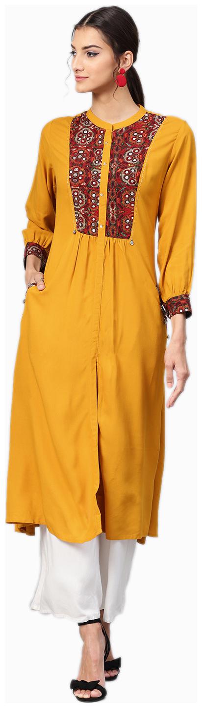 

Shree Rayon Solid Women Kurta - Yellow
