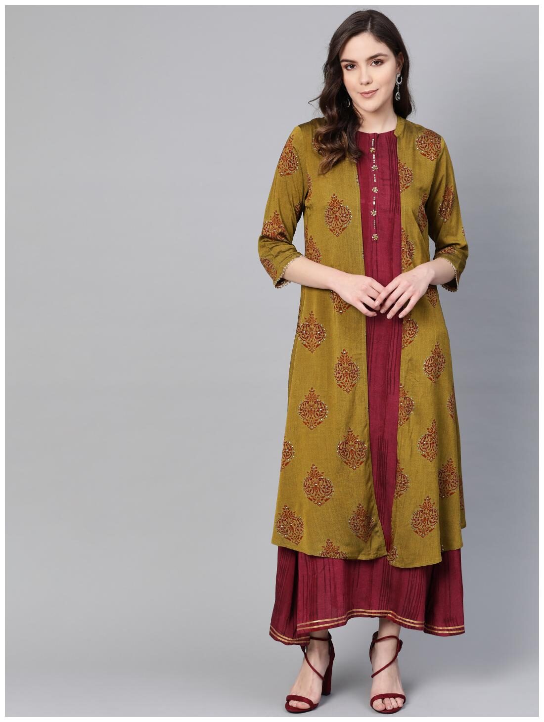 

Shree Rayon Casual Women Kurti Dress Green Maroon