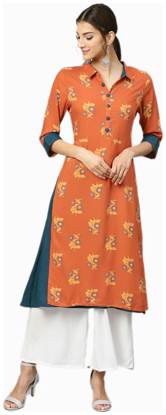 

Shree Rayon Floral Women Kurta - Orange