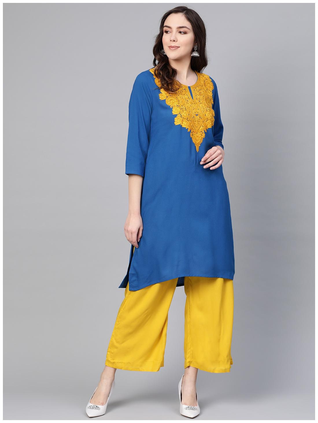 

Shree Women Blue Embroidered Straight Kurta