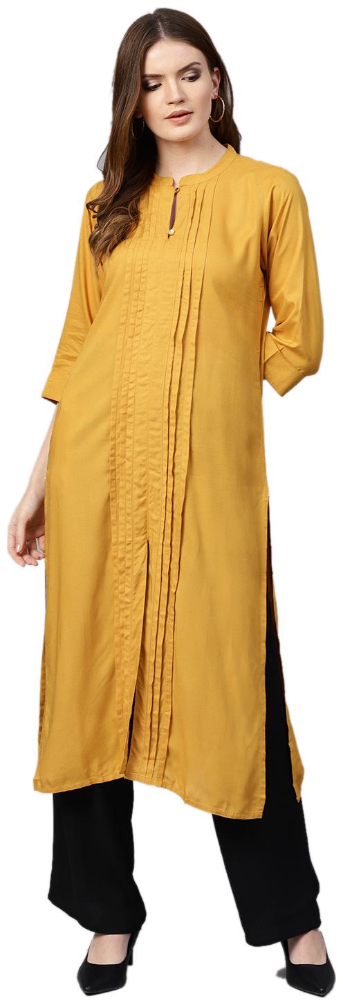 

Shree Rayon Solid Women Kurta - Yellow