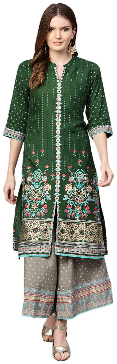 

Shree Women Green Floral Straight Kurta With Palazzo