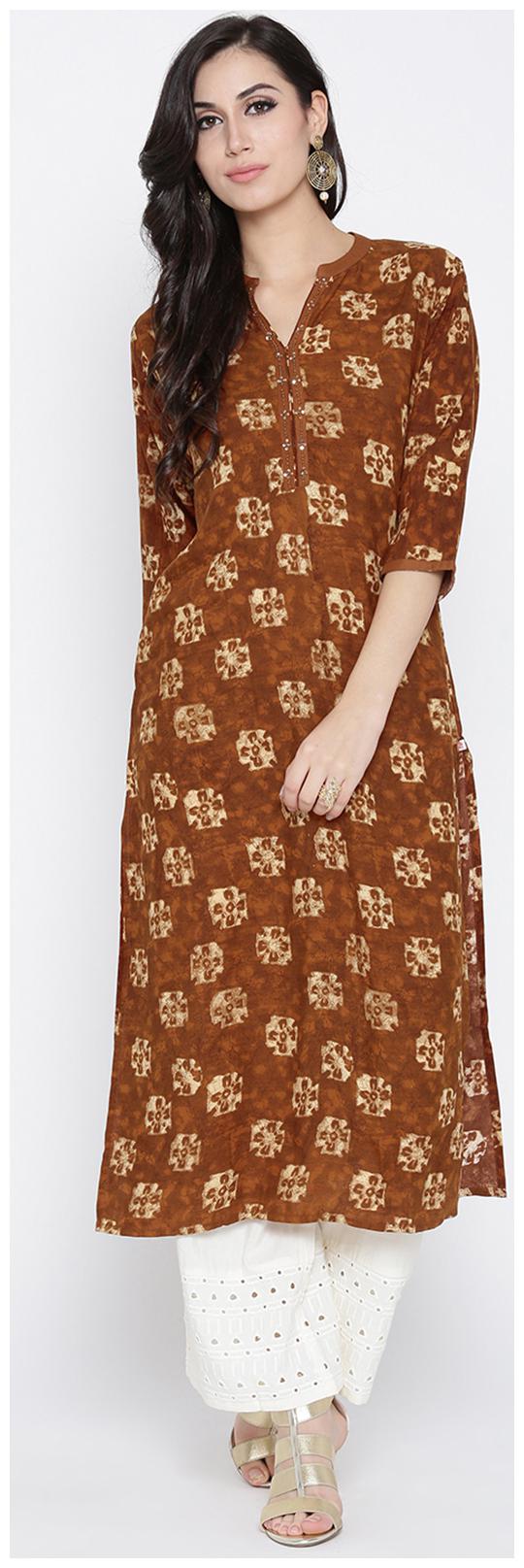 

Shree Rayon Printed Women Kurta - Brown