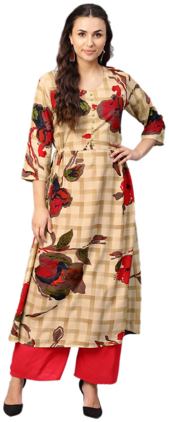 

Shree Rayon Floral Women Kurta - Cream