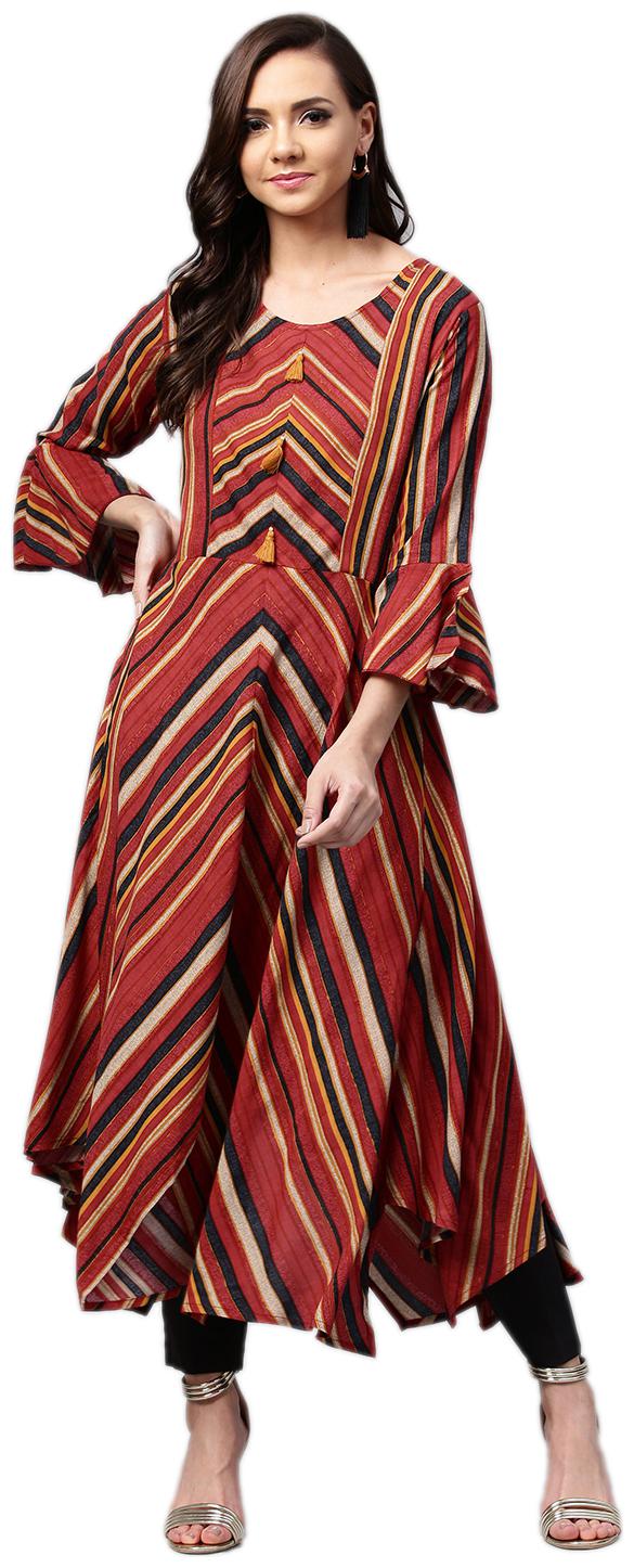 

Shree Rayon Striped Women Kurta - Red