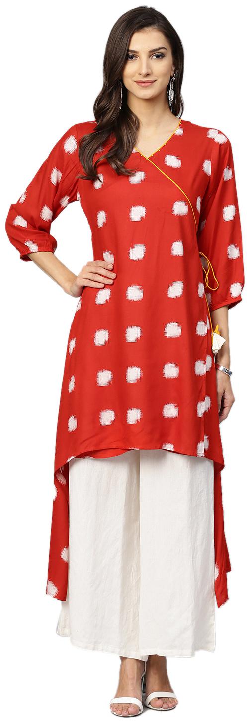

Shree Women Red Printed Angrakha Kurta