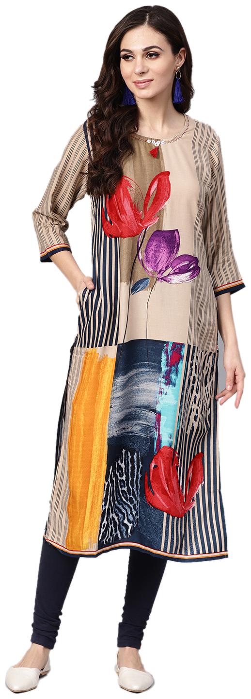 

Shree Rayon Floral Women Kurta - Blue