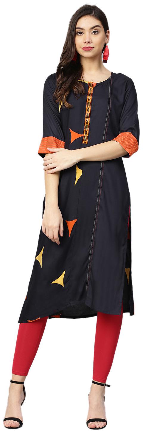 

Shree Rayon Printed Women Kurta - Navy Blue