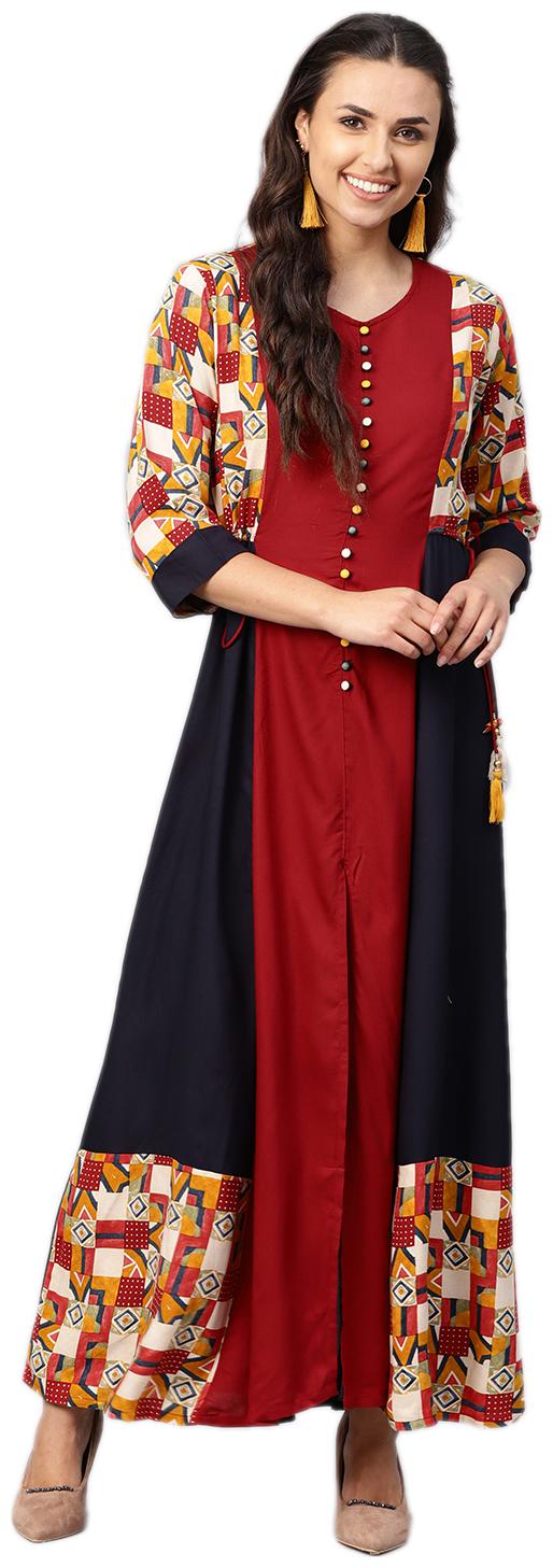 

Shree Rayon Solid Women Kurti Dress - Maroon