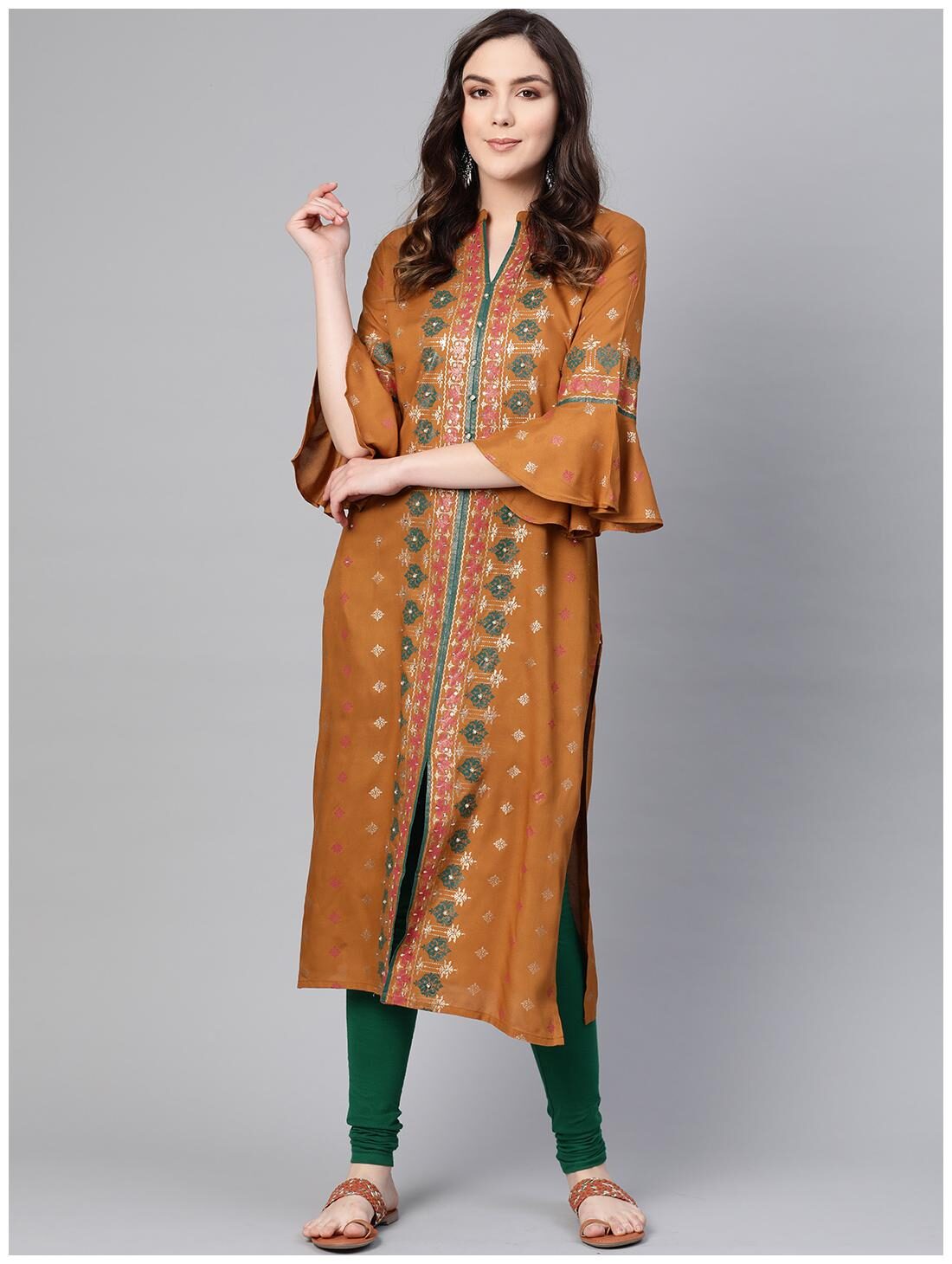 

Shree Women Mustard Printed Straight Kurta