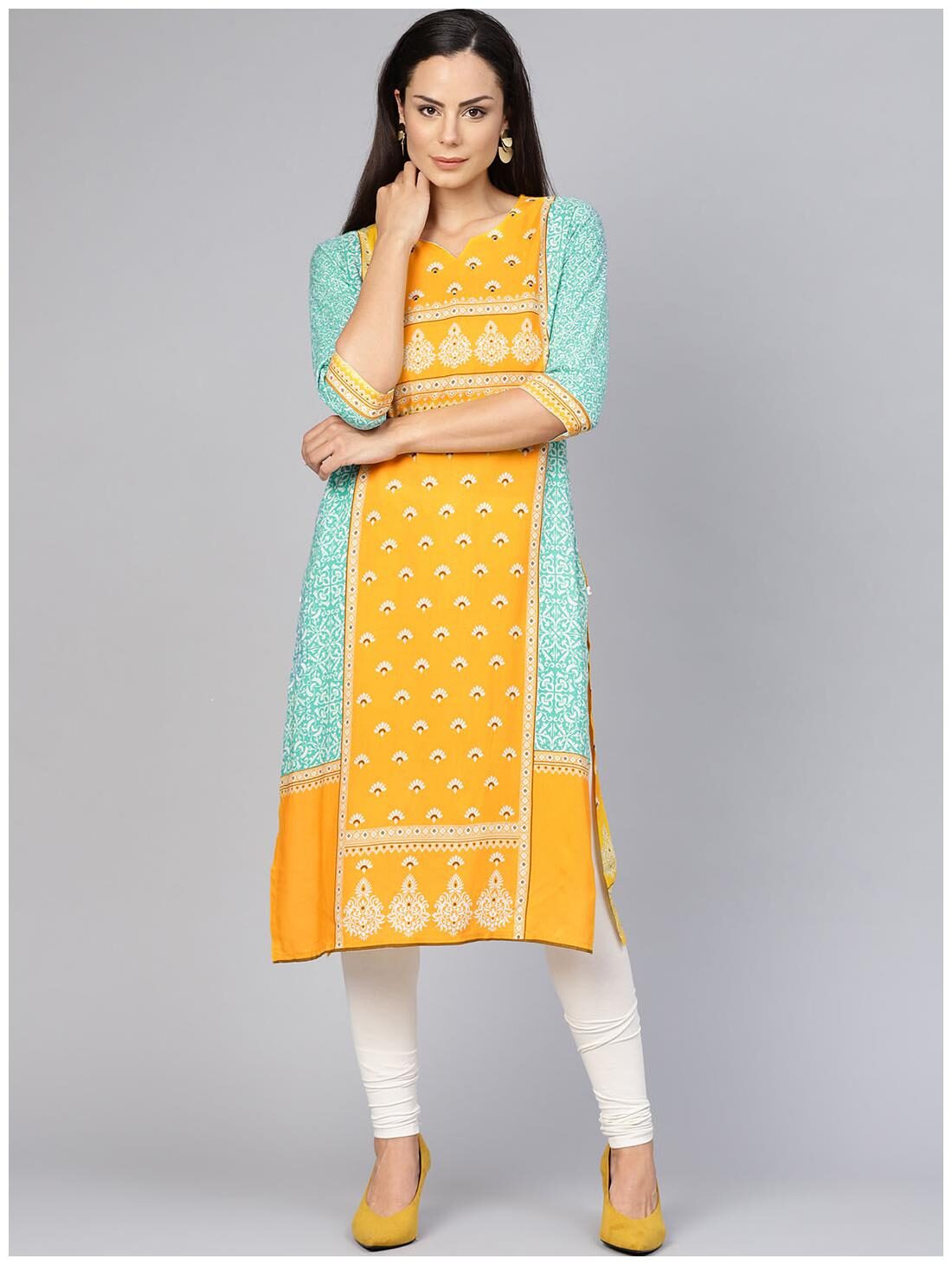 

Shree Rayon Printed Women Kurta - Yellow
