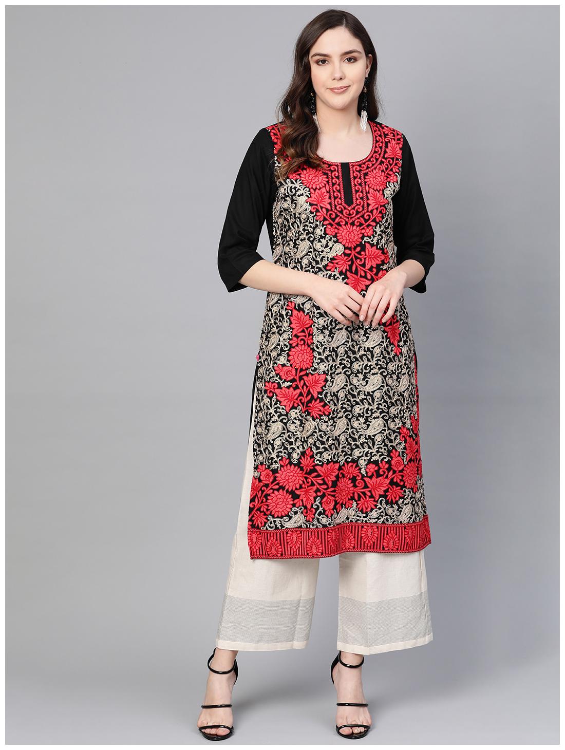 

Shree Women Black Embroidered Straight Kurta