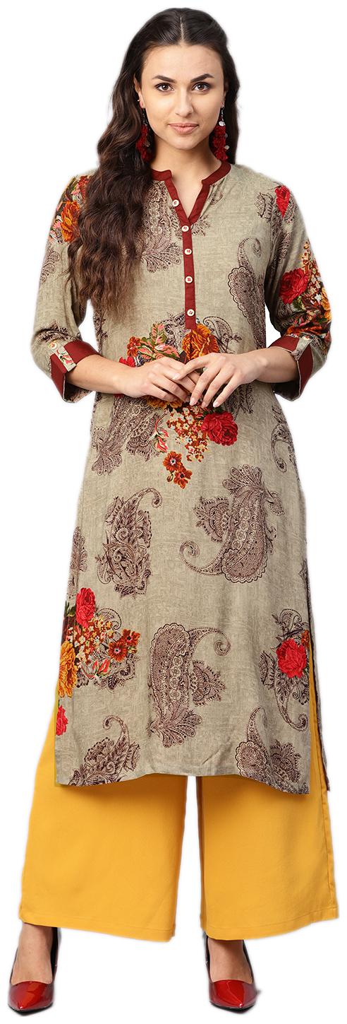 

Shree Rayon Floral Women Kurta - Grey