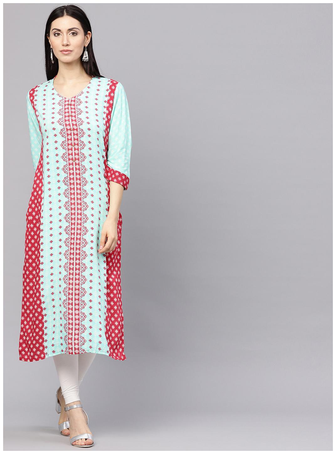 

Shree Rayon Printed Women Kurta - Turquoise Pink