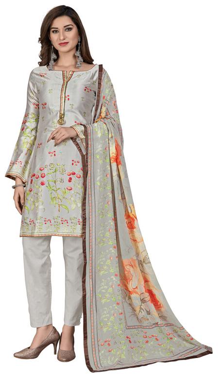 

SHREE Sarvottam Women Satin Kurta with Bottom Dupatta Grey