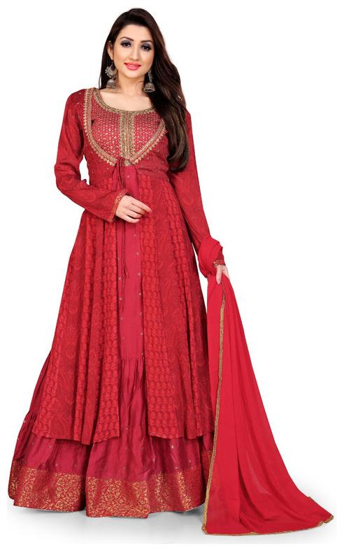 

SHREE Sarvottam Women Poly Chiffon Kurta with Bottom Dupatta Pink