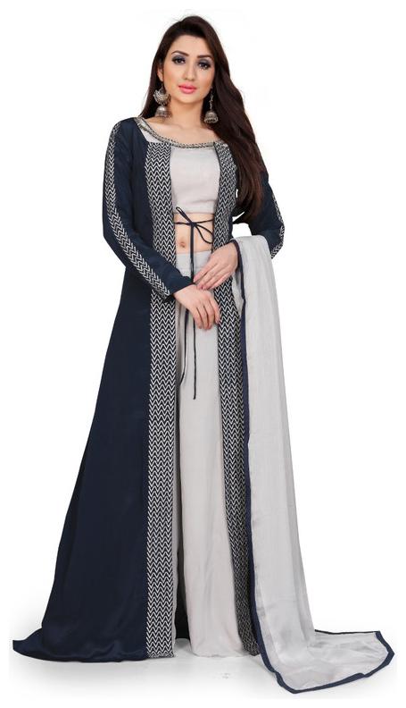 

SHREE Sarvottam Women Poly Crepe Kurta with Bottom Dupatta Black