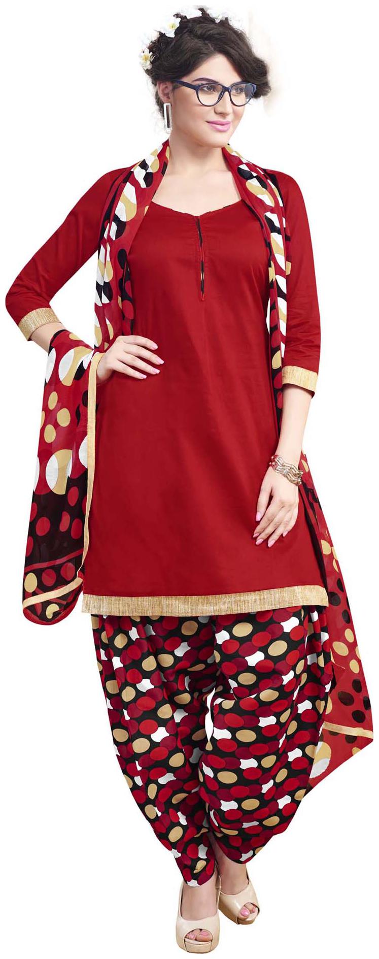 

Shree Vardhman Red Cotton Semi Stitched Suit