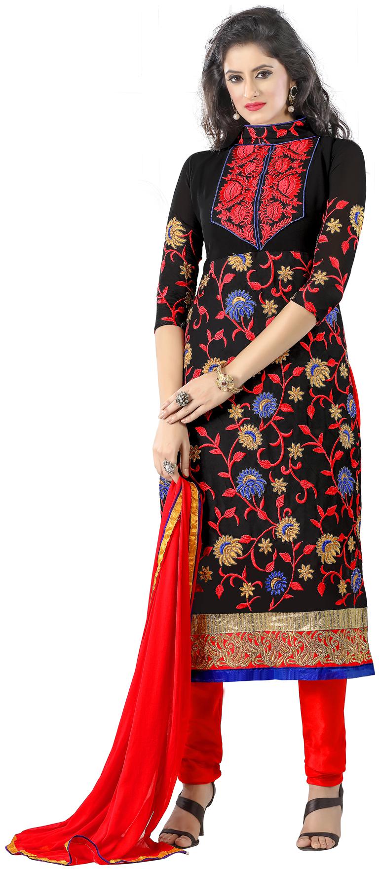 

Shree Vardhman Black And Red Georgette Dress Material