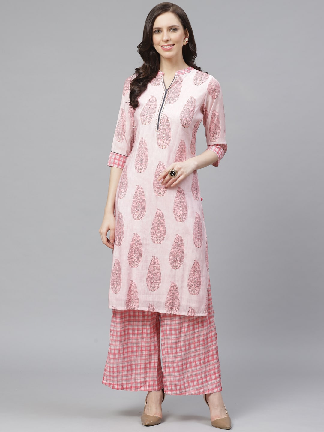 

Shree Women Pink Printed Straight Kurta With Palazzo