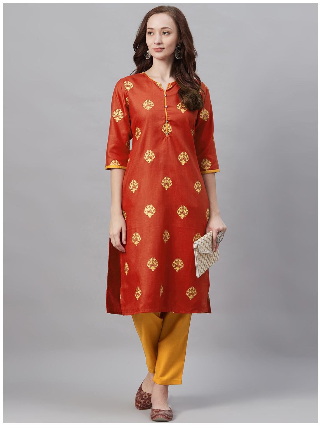 

Shree Women Red Printed Straight Kurta With Trousers