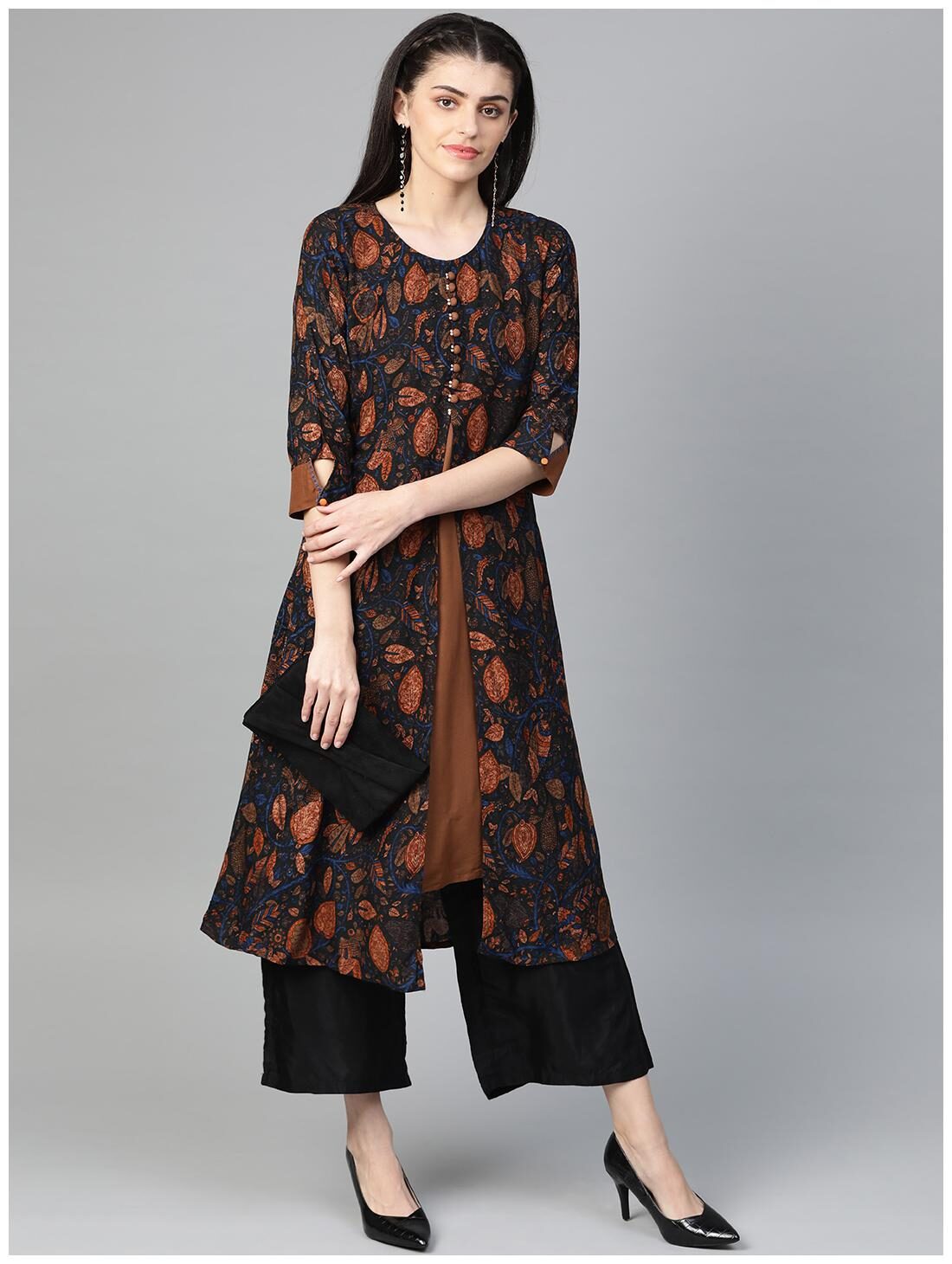 

Shree Women Brown Blue Rayon Printed Kurta