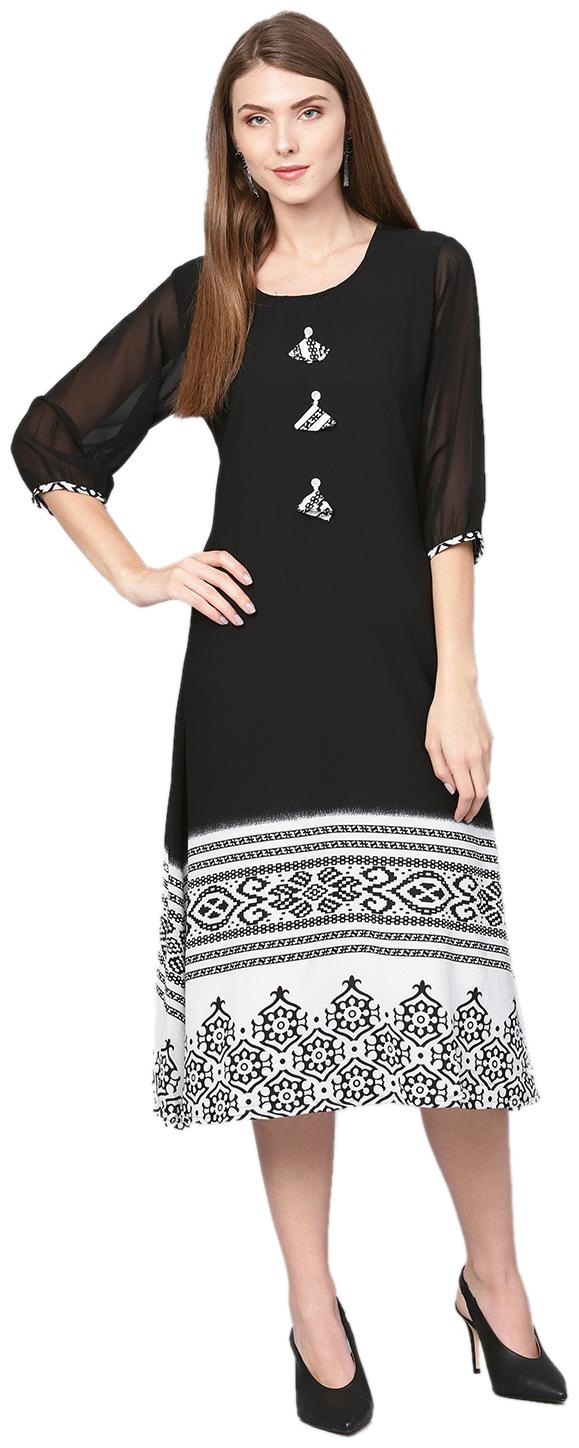 

Shree Women Georgette A Line Kurti Dress Black color
