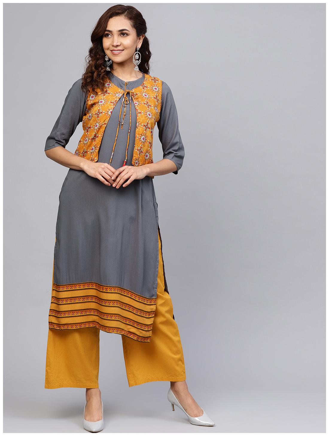 

Shree Women Mustard Printed Straight Kurta