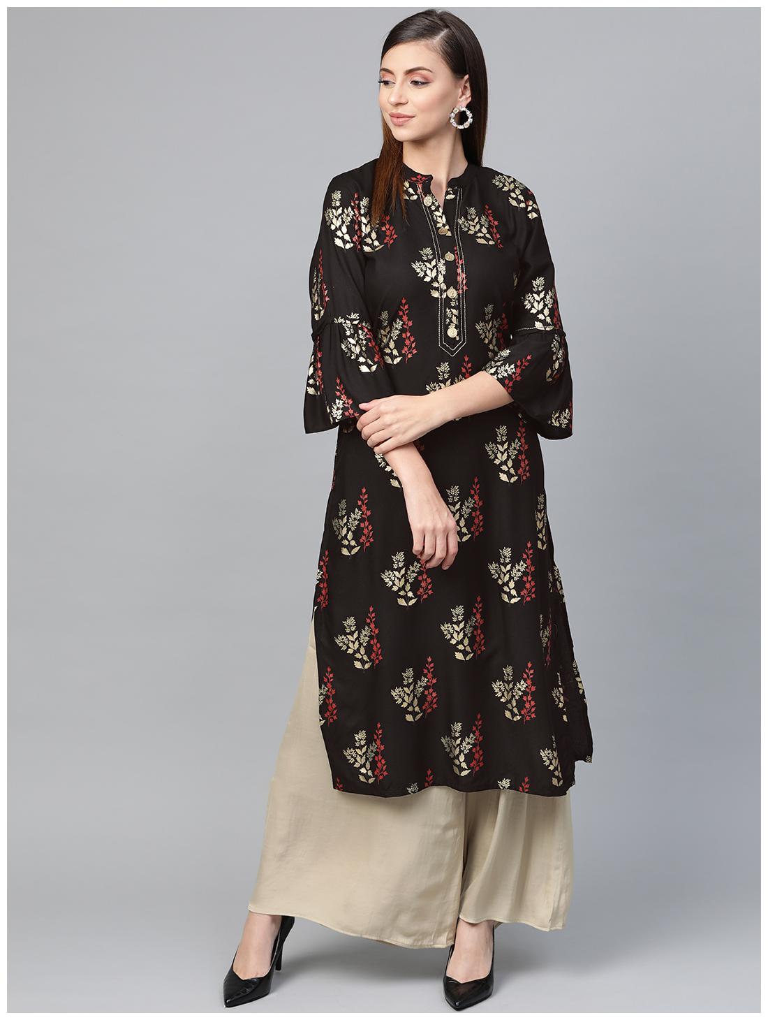 

Shree Women Black Floral Straight Kurta