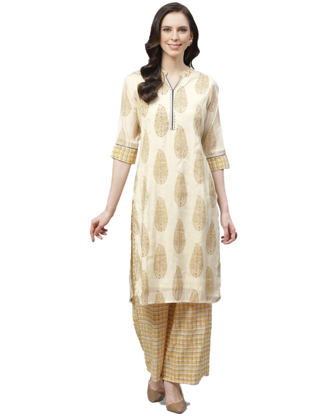 

Shree Women Beige Printed Straight Kurta With Palazzo