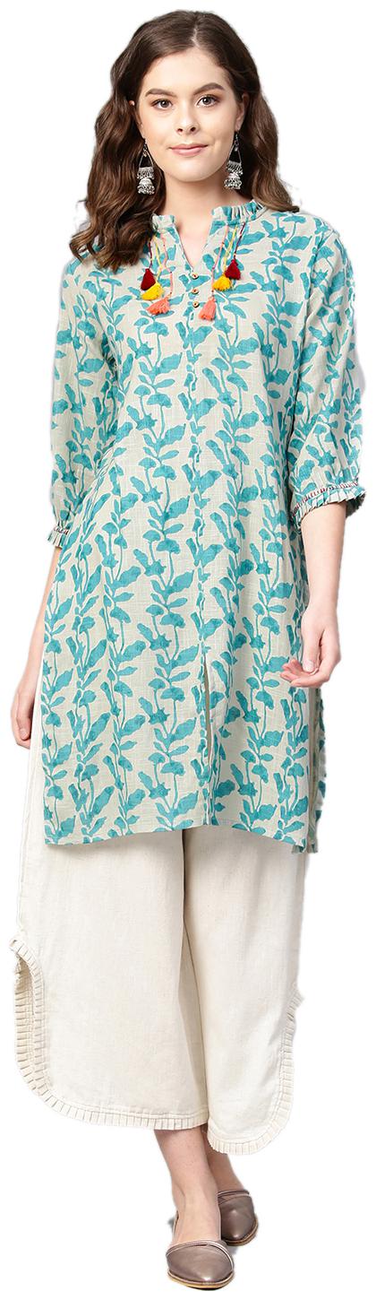 

Shree Women Green Off White Printed Straight Kurta With Palazzo