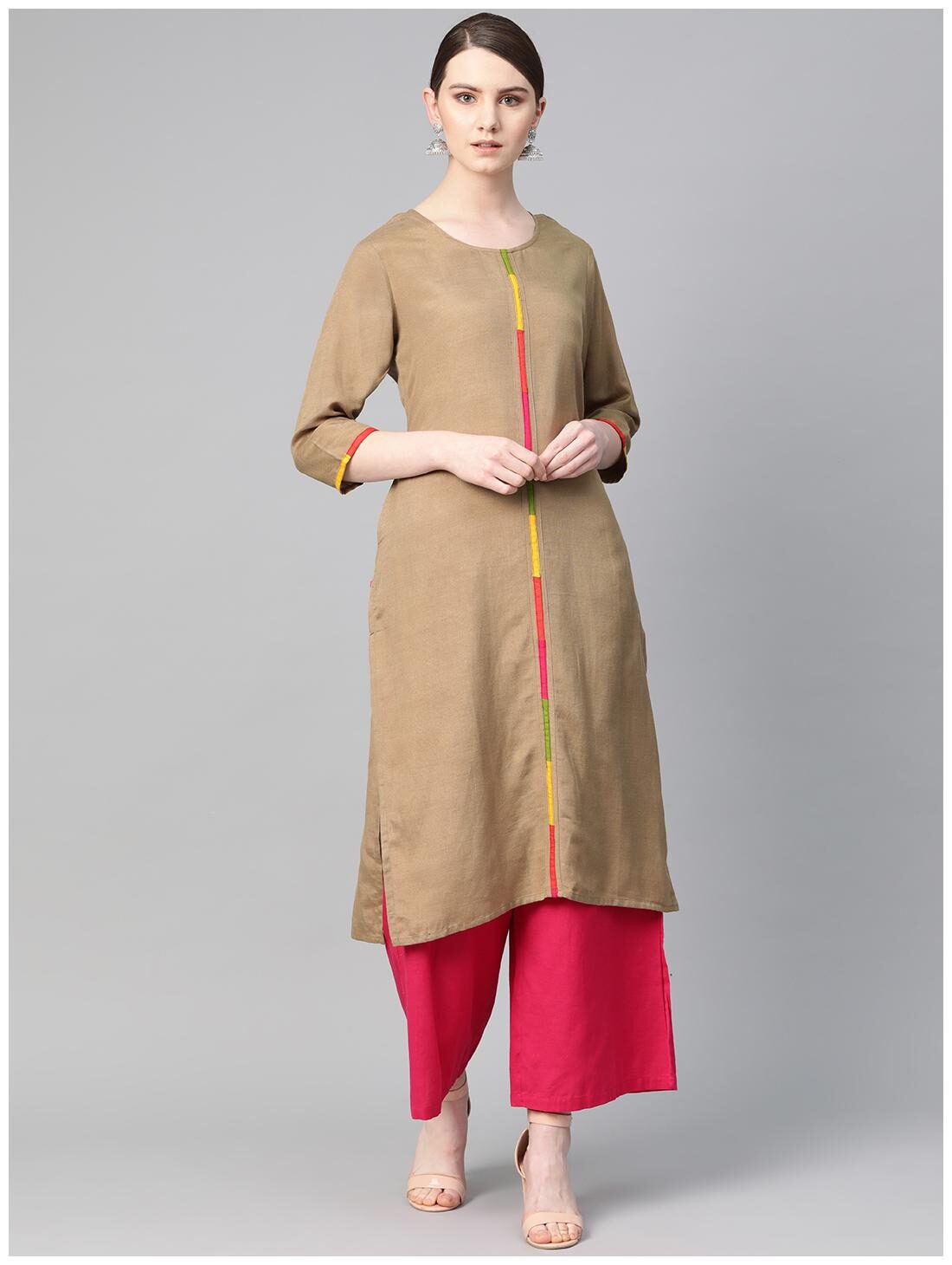 

Shree Women Beige Solid Straight Kurta