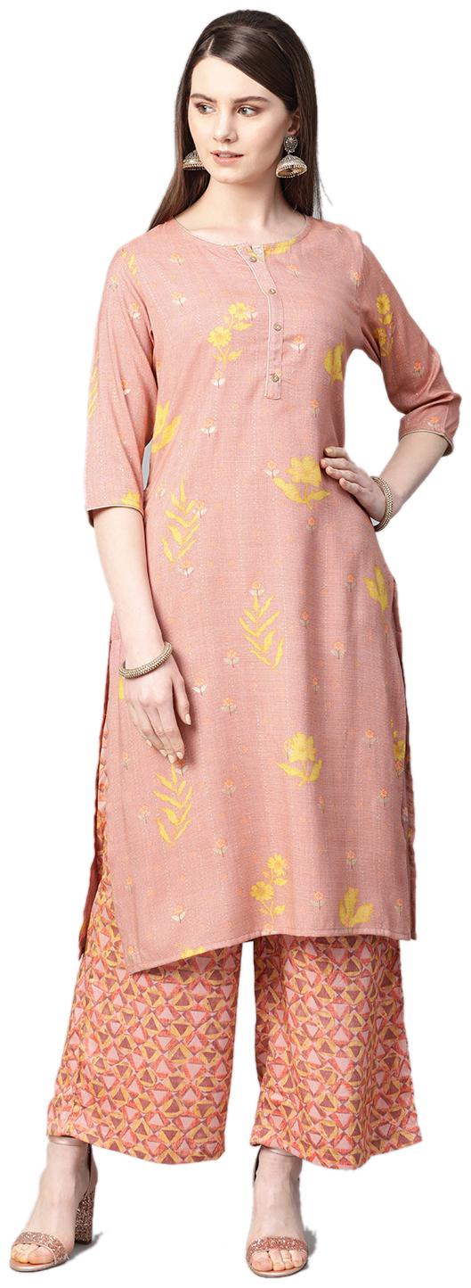 

Shree Women Peach Floral Straight Kurta With Palazzo
