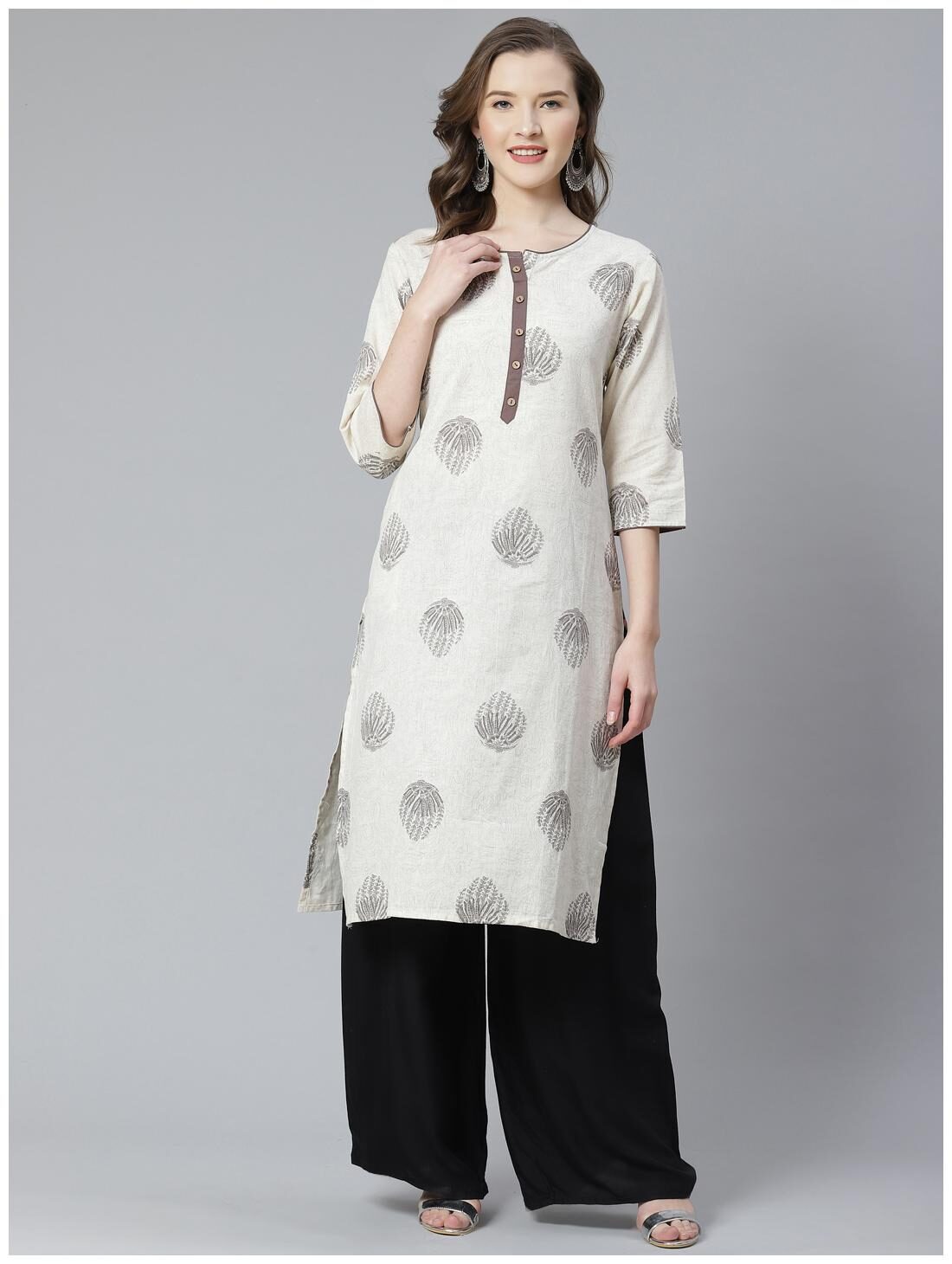 

Shree Women Cream Floral Straight Kurta